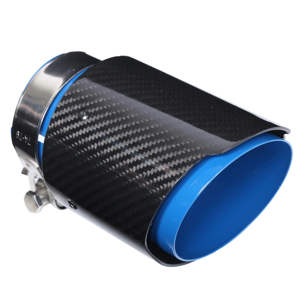 Car Exhaust Tip 80‑101mm Single Outlet Straight Side Glossy Carbon Fiber Blue Stainless Steel