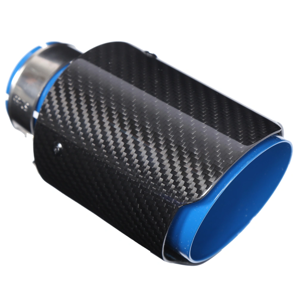 Universal Exhaust Tip Tail Throat Glossy Carbon Fiber Blue Pipe Straight 2.1in Inlet 4in Single Outlet