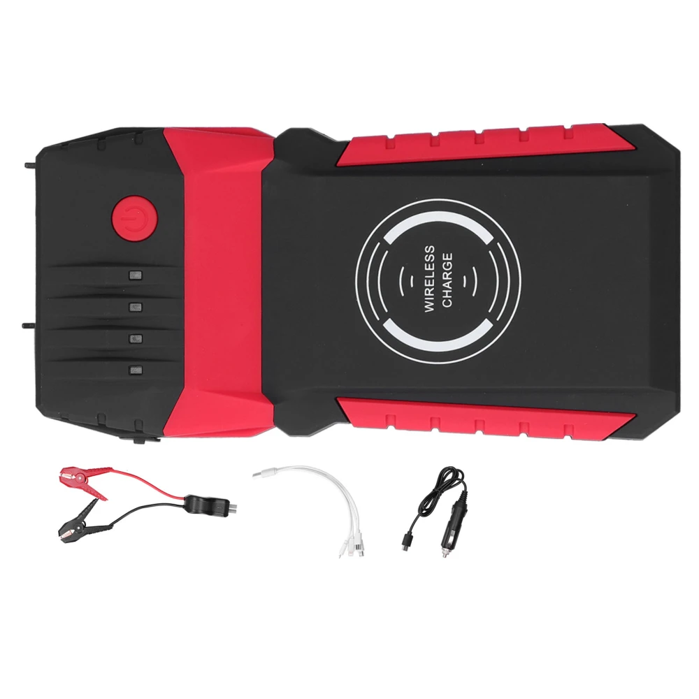 DC12V Car Jump Starter Box Wireless Charging Portable Battery Booster Pack with LED Headlight EVA Bag