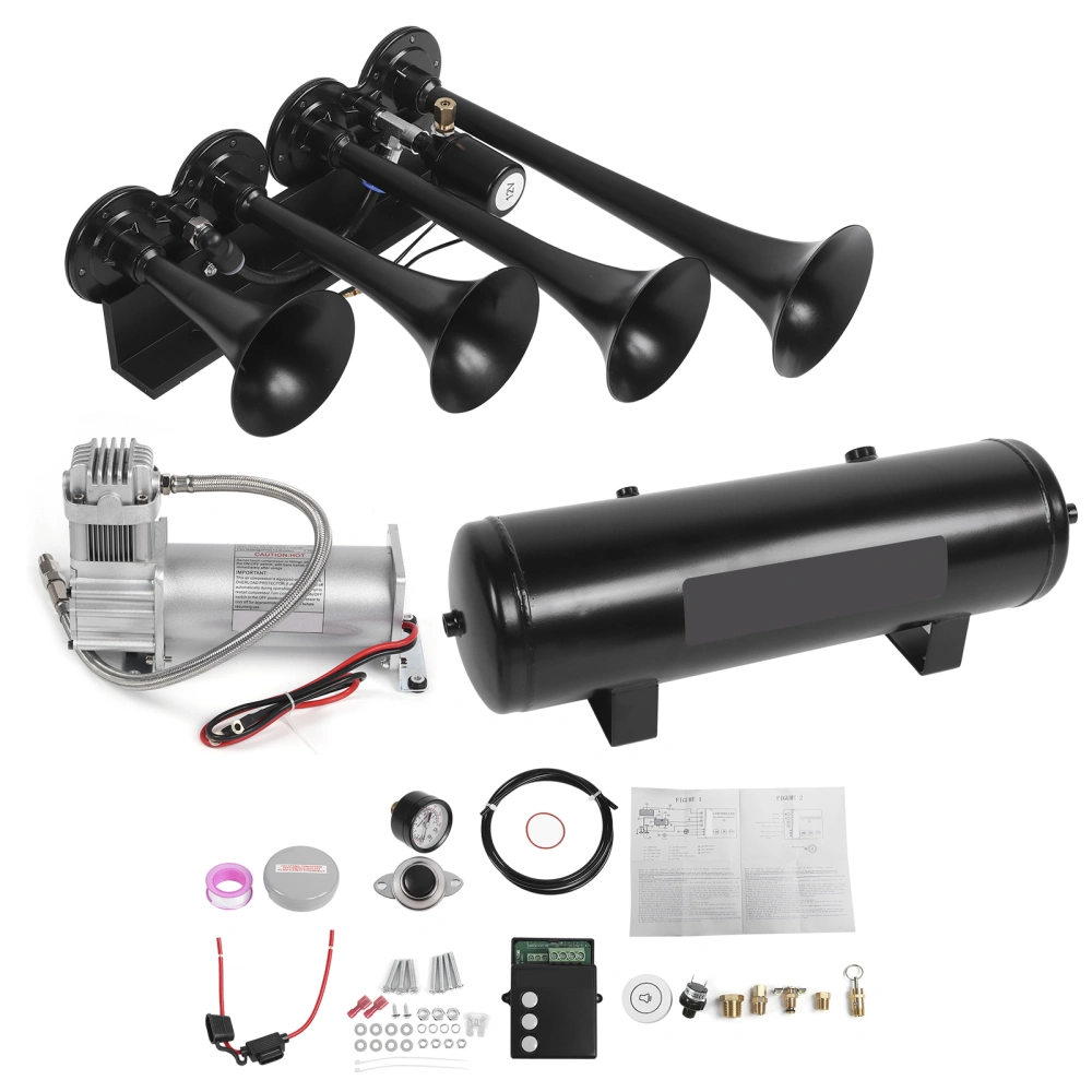 BuyWeek 4 Trumpet Air Horn Kit Stainless Steel 200PSI Loud System Fit for All Vehicle with 12V Systerm