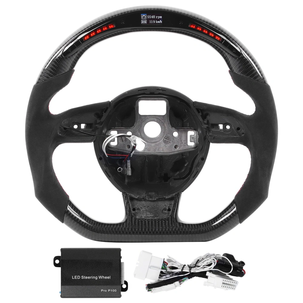 BuyWeek Carbon Fiber LED Shift Lights Display Suede Steering Wheel Fit for B8.5 RS3 RS4 RS5 RS6 RS7 2013-2016