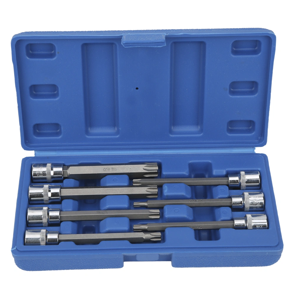 7pcs/set Extra Long Star Hex Bit Socket Kit T25-60 3/8in Square Drive with Toolbox for Car Repairing