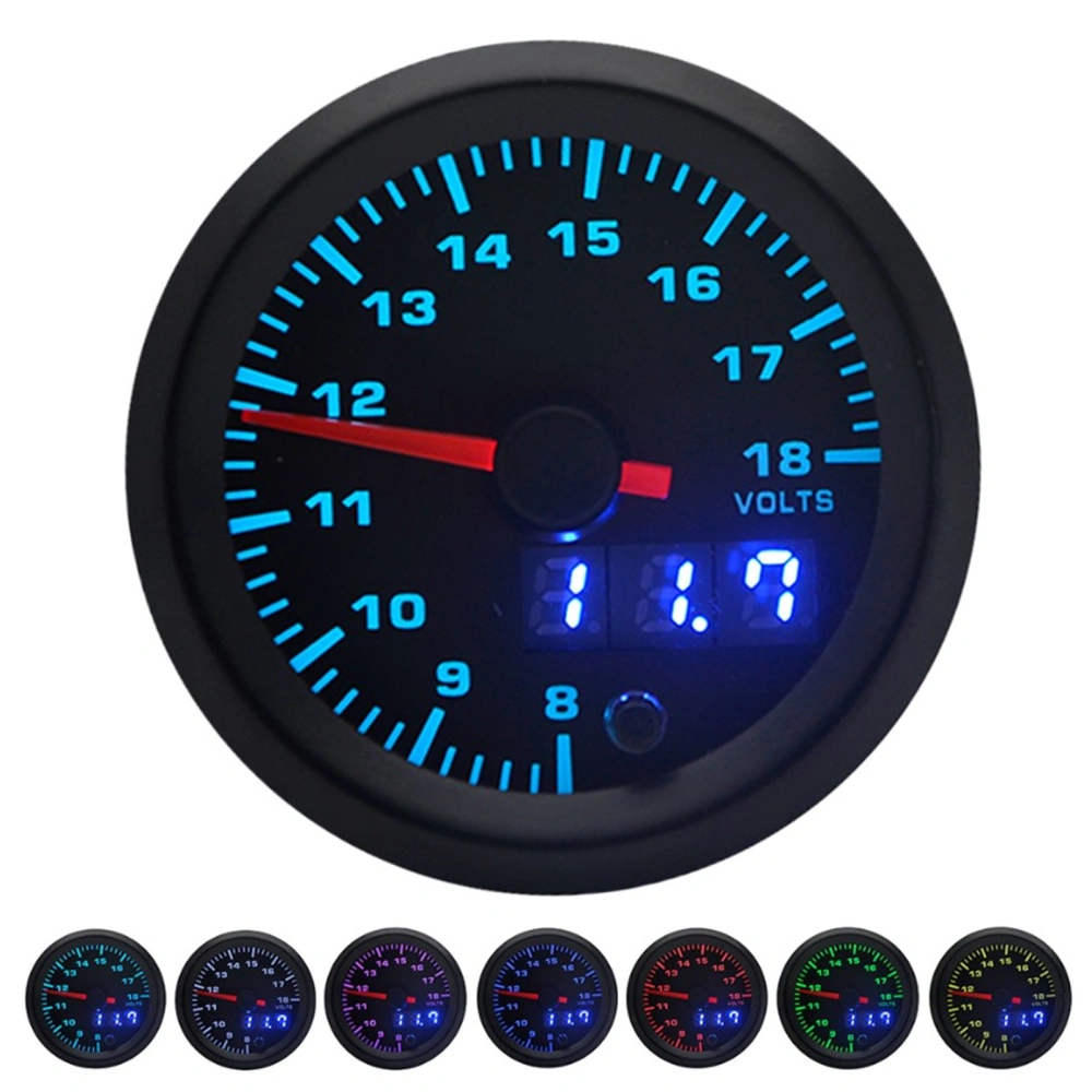 Digital Voltage Gauge Pointed Voltmeter 52mm/2in 7 Colors LED Universal for 12V Racing Car