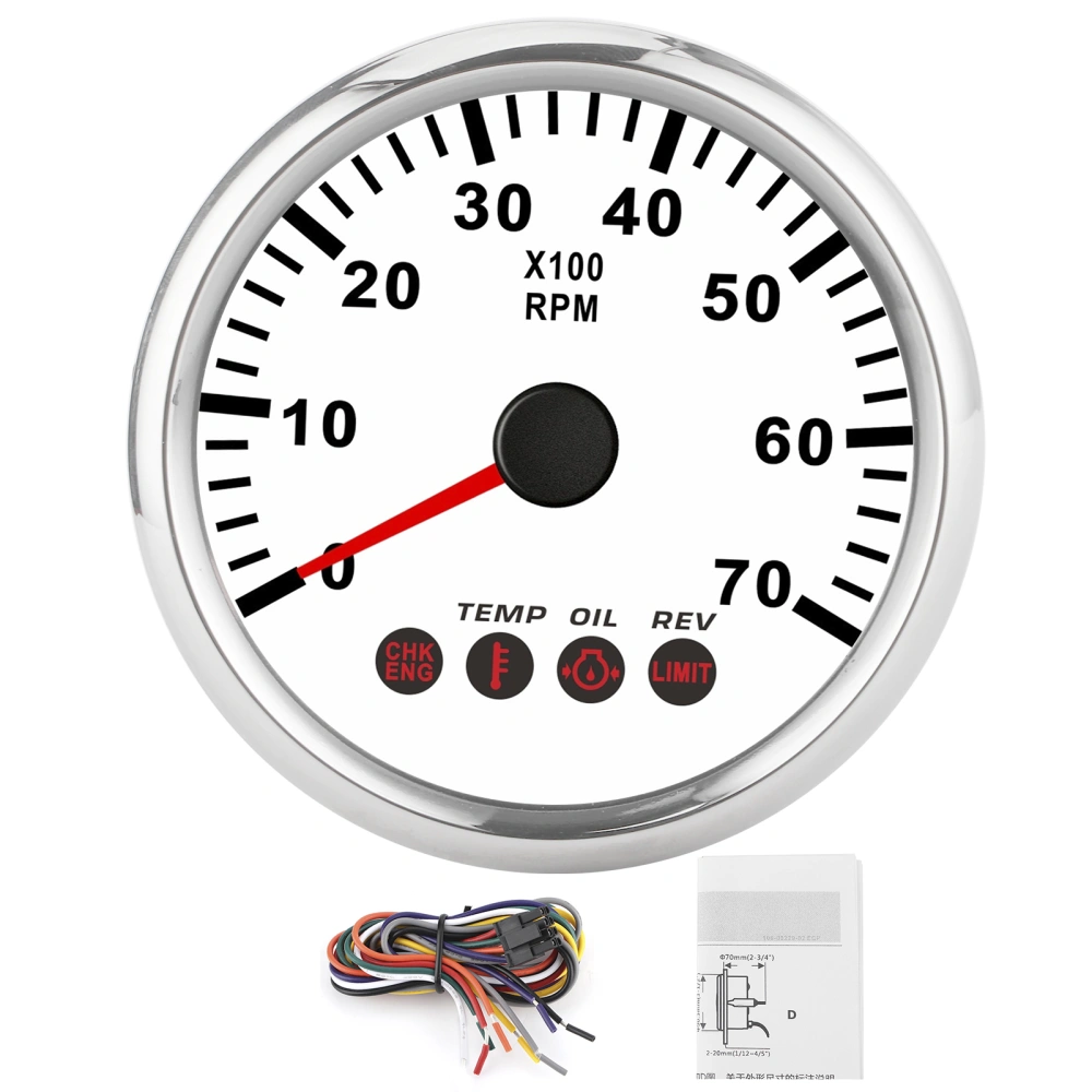 0‑7000RPM Tachometer Gauge with Oil Pressure Temp Engine Failure Alarm for Boat Motorcycle TruckWhite Dial