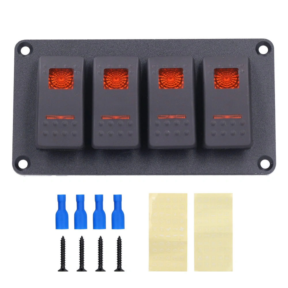 4 Gang Rocker Switch Panel LED Backlight 5‑Pin Overheat Protection for 12V/24V Vehicle Marine Yacht BoatOrange Light