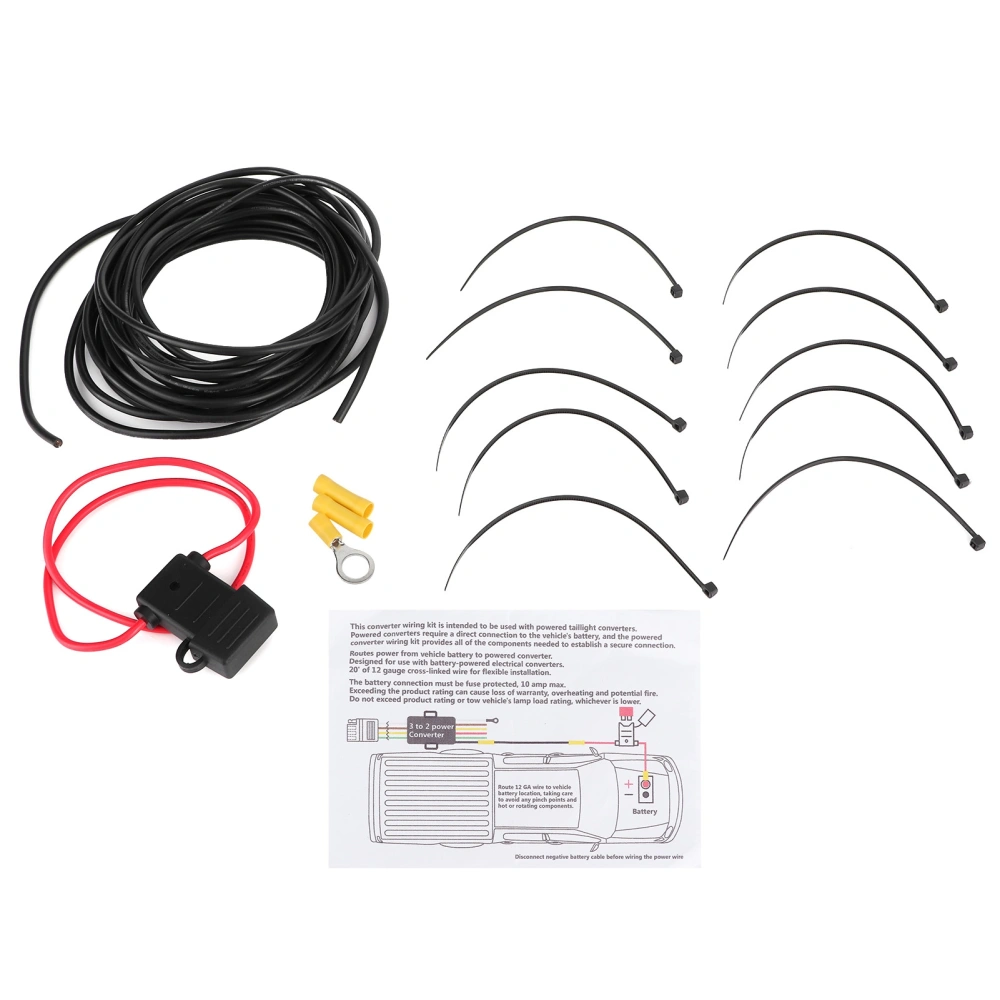 Trailer Wiring Harness Powered Converter Wiring Connection Kit 10A Fuse 12AWG Cable 55151