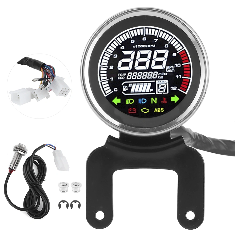 Multi&#8209;Functional Motorcycle Gauge LCD Digital Display Speedometer Tachometer Fuel Level Indicator 12000RPM