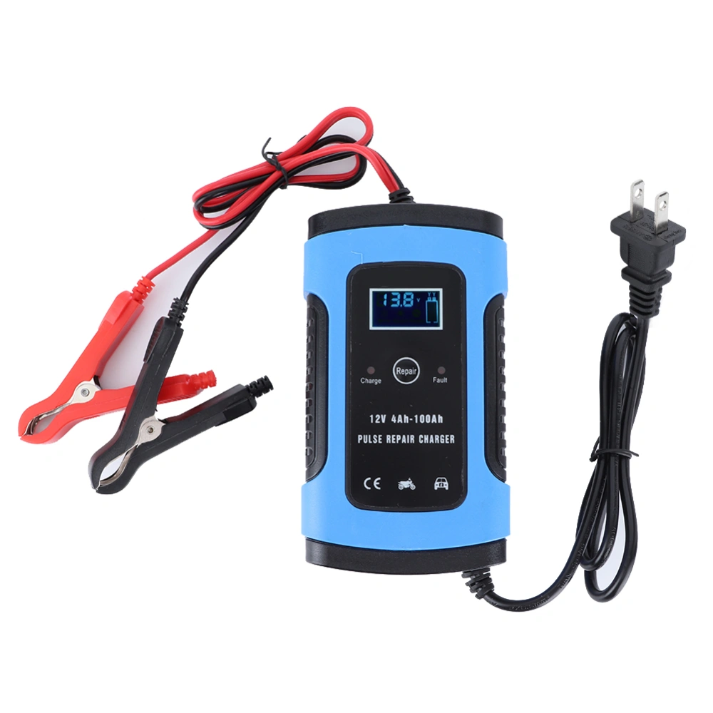 12V 6A Pulse Repair Battery Charger with Low Noise Cooling Fan for Car Motorcycle 100‑240VUS Plug