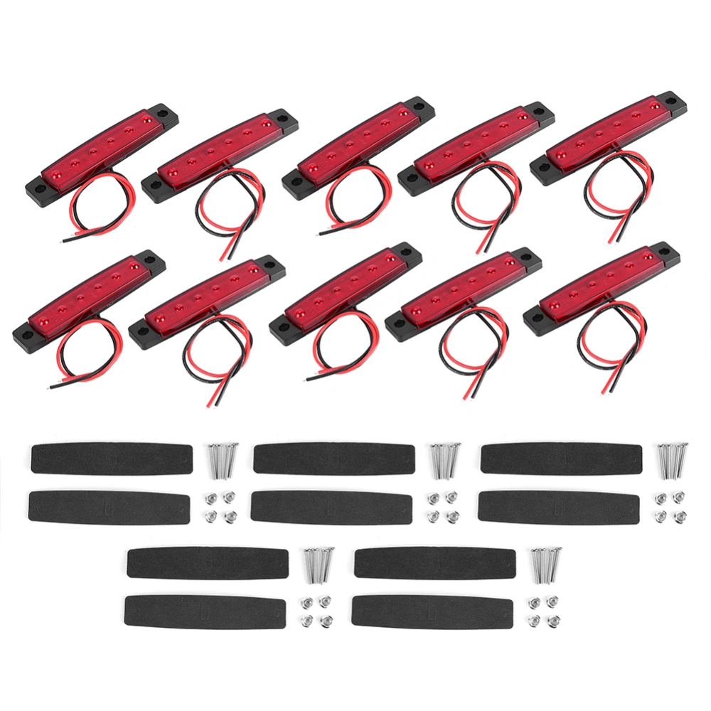 10Pcs/Set Truck Side Marker Light Signal Warning Indicator Lamp with 6 LED 12VRed