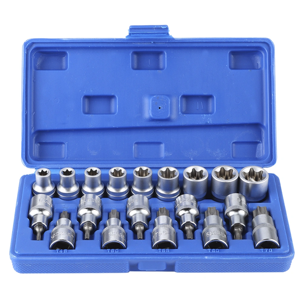 19Pcs/Set 1/2in Drive Star Hex Socket Bit Kit E Type Male Female Car Repairing Tool