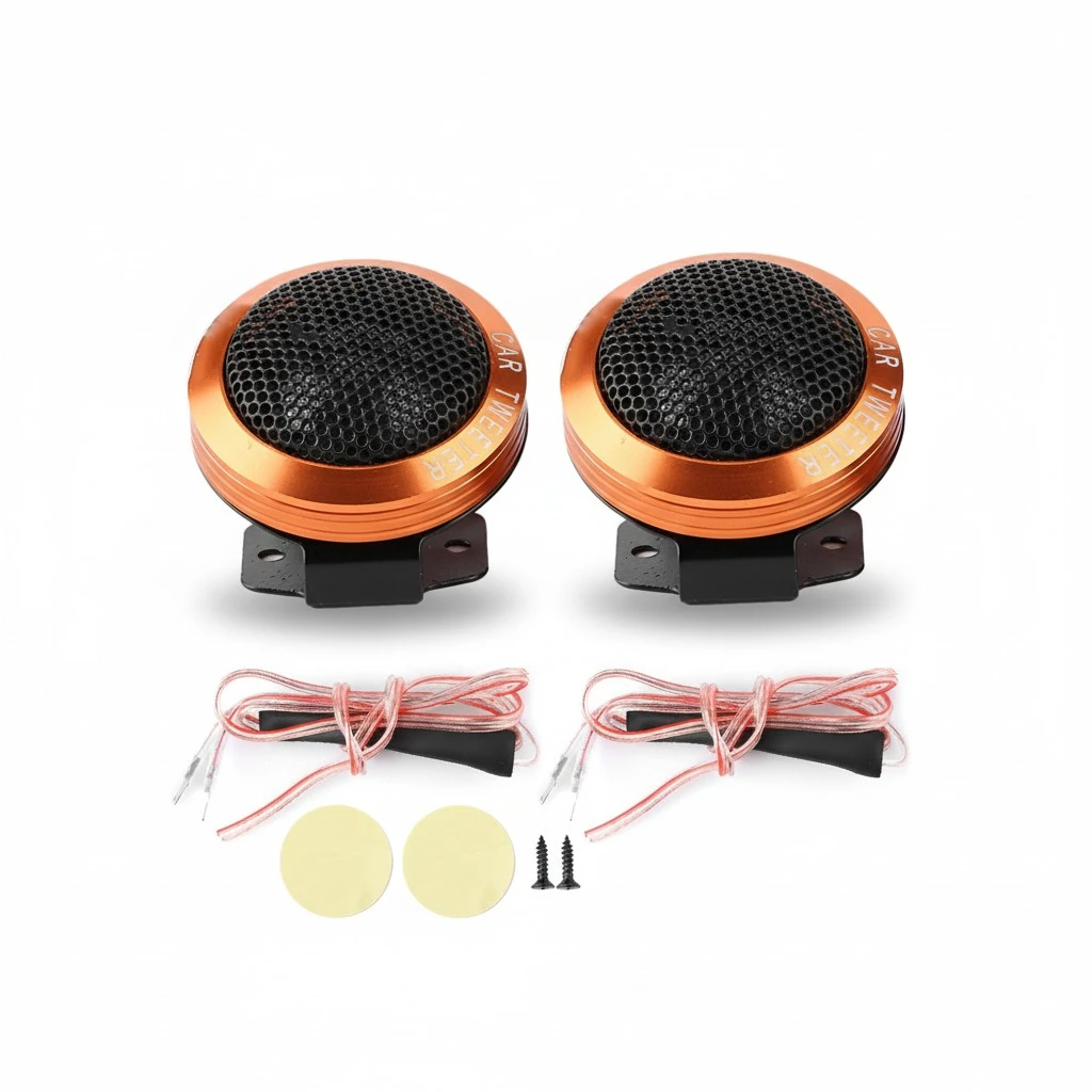 BuyWeek 2pcs 150W Dome Tweeter Kit Stereo Music High Sensitivity Speakers for Car Audio SystemGold
