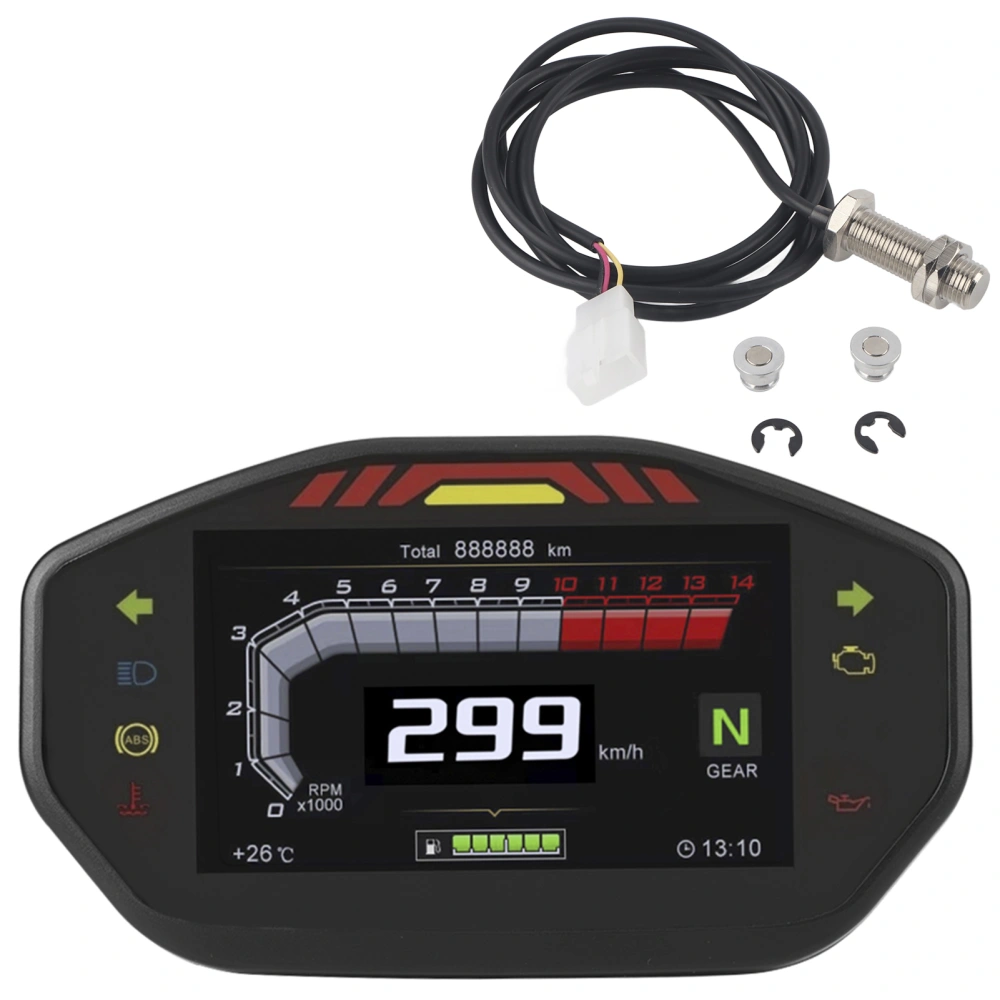 Universal TFT LCD Display Instrument Speedometer Odometer Tachometer Fit for 2/4 Cylinder Motorcycle