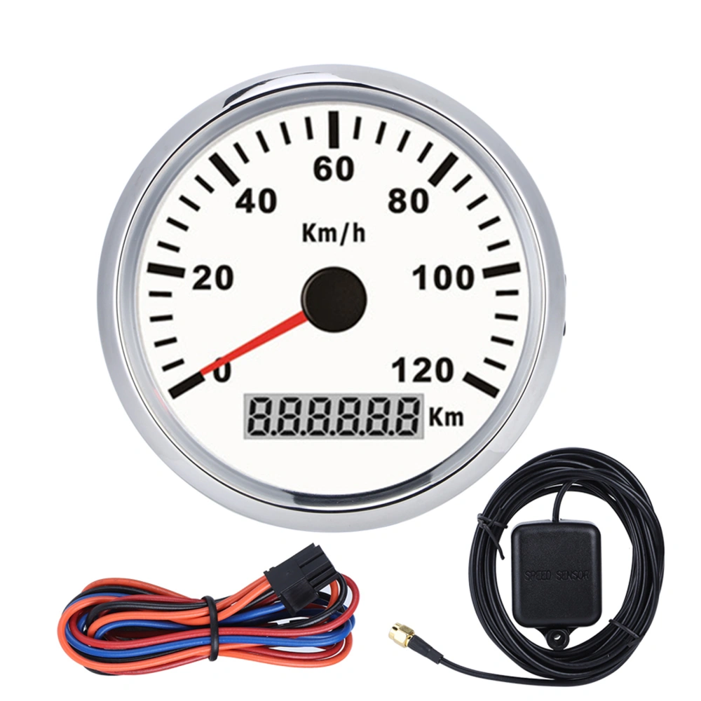 85mm / 3.3in Universal GPS Speedometer Waterproof Anti Fog Meter 0-120km h for Car Truck Boat Motor(Silver Frame White Dial )