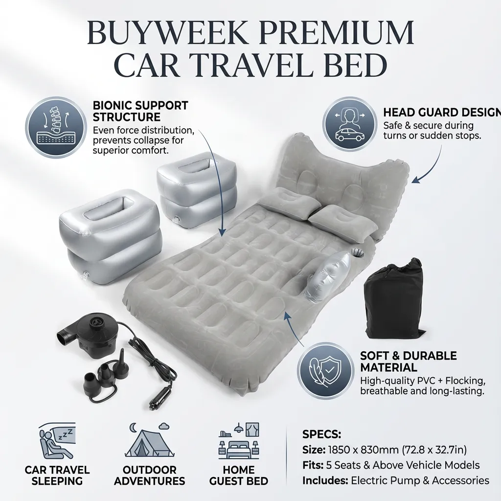 BuyWeek Car Interior Inflatable Bed Cute Styling Multifunctional PVC Flocking Air Mattress Mat Cushion