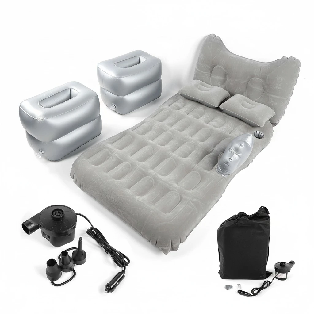 BuyWeek Car Interior Inflatable Bed Cute Styling Multifunctional PVC Flocking Air Mattress Mat Cushion