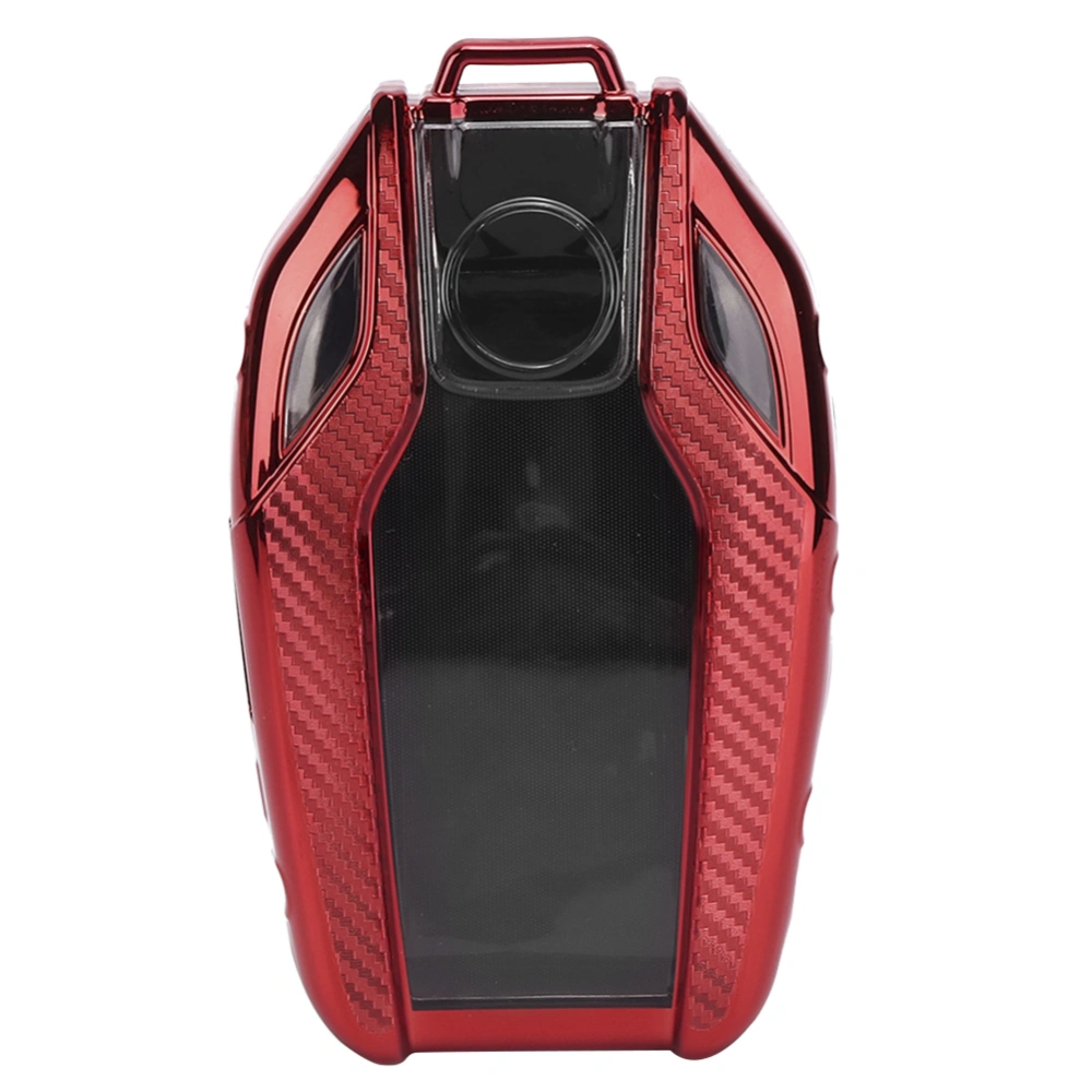 BuyWeek TPU Smart Keyless Entry Remote Key Fob Case Carbon Fiber Style Cover Fits for 540i xDrive 740i 750i i8Red