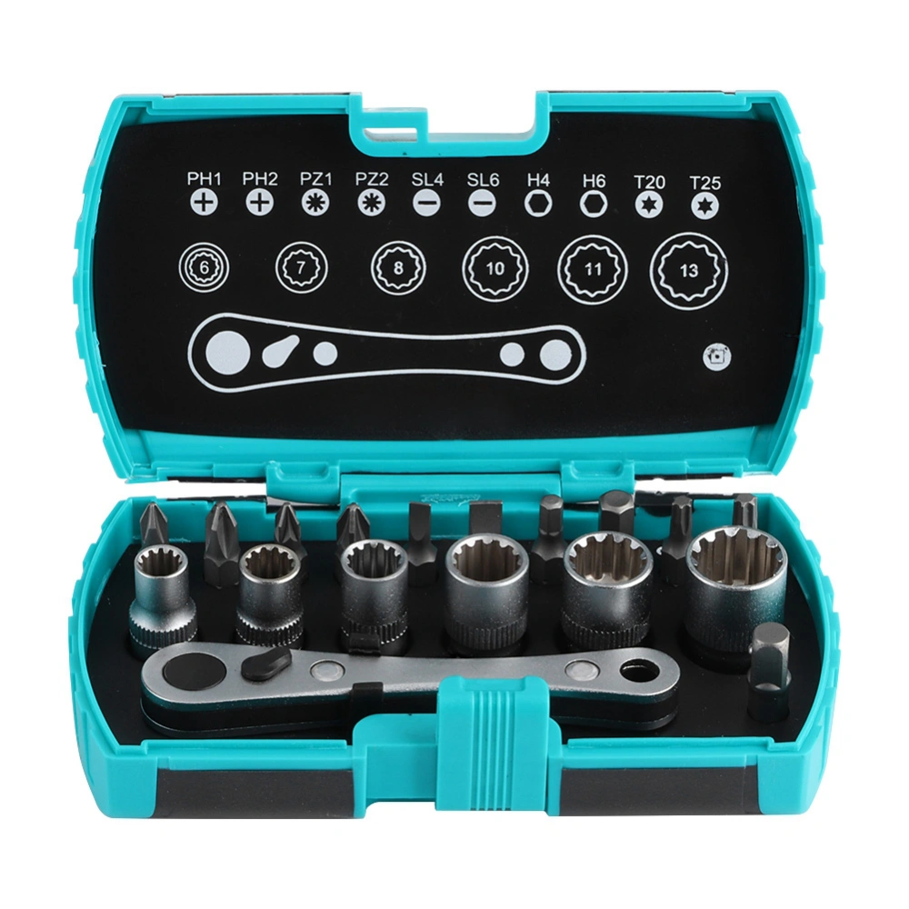 18 in 1 Mini 1/4in Ratchet Wrench Screwdriver Bit Set Multifunction Car Repair Tool