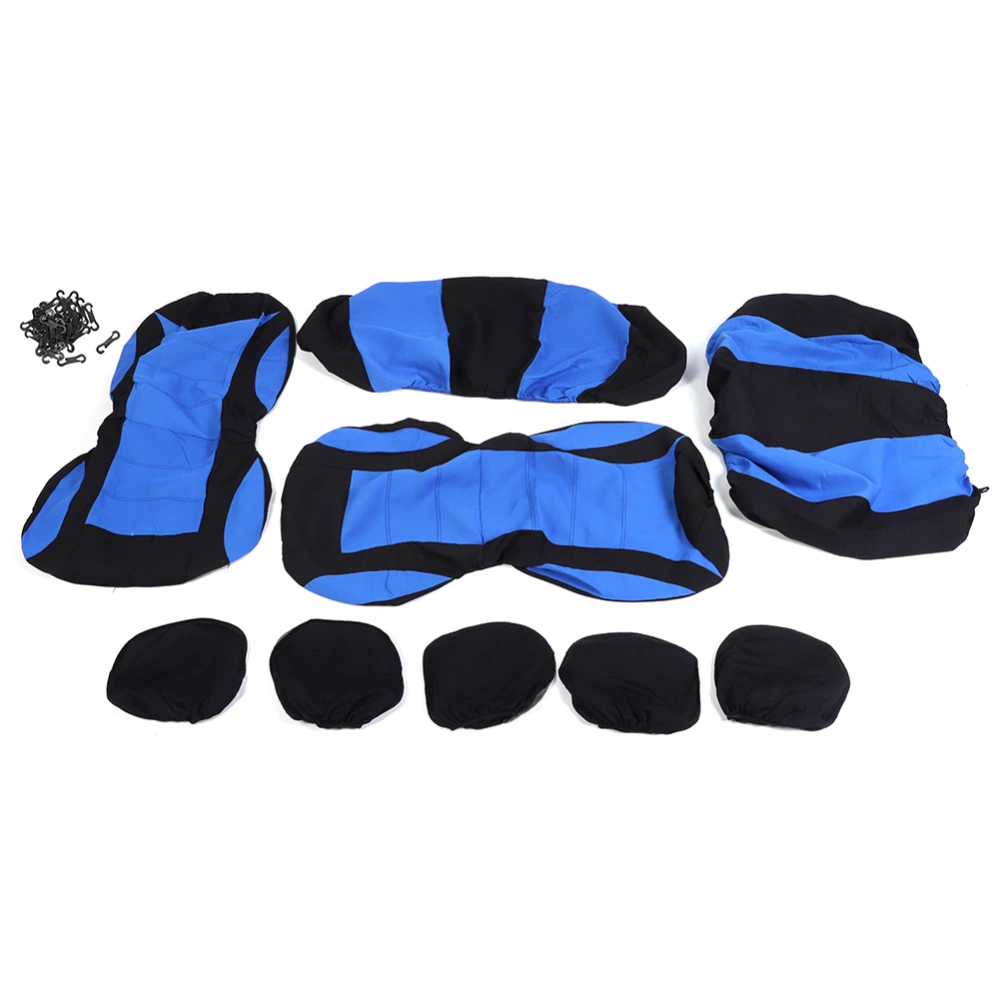 9Pcs Set Seat Cover Protector Interior Accessory for 5-Seats Car(Blue Black )