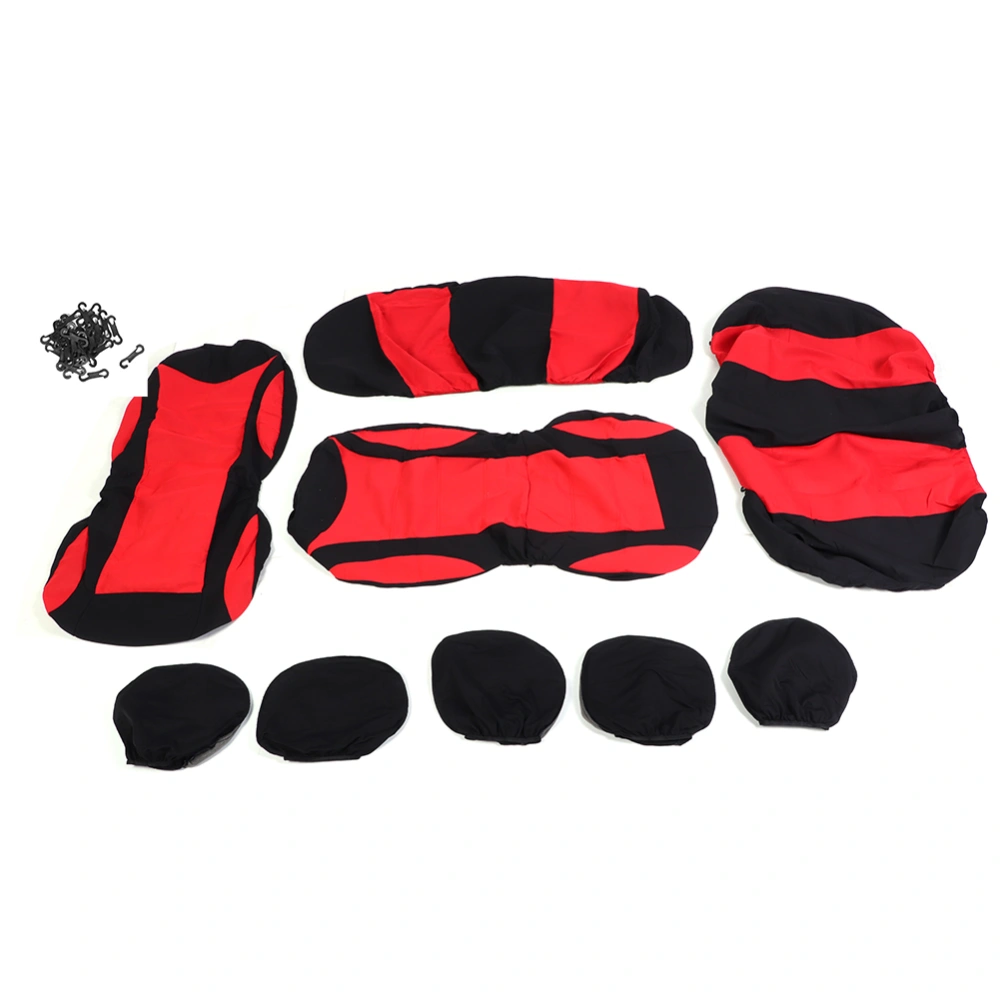 9Pcs Set Seat Cover Protector Interior Accessory for 5-Seats Car(Red Black )