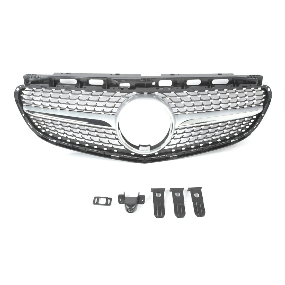 BuyWeek Exterior Front Grille Silver ABS Diamond Style Fit for Mercedes W212 2013-2015