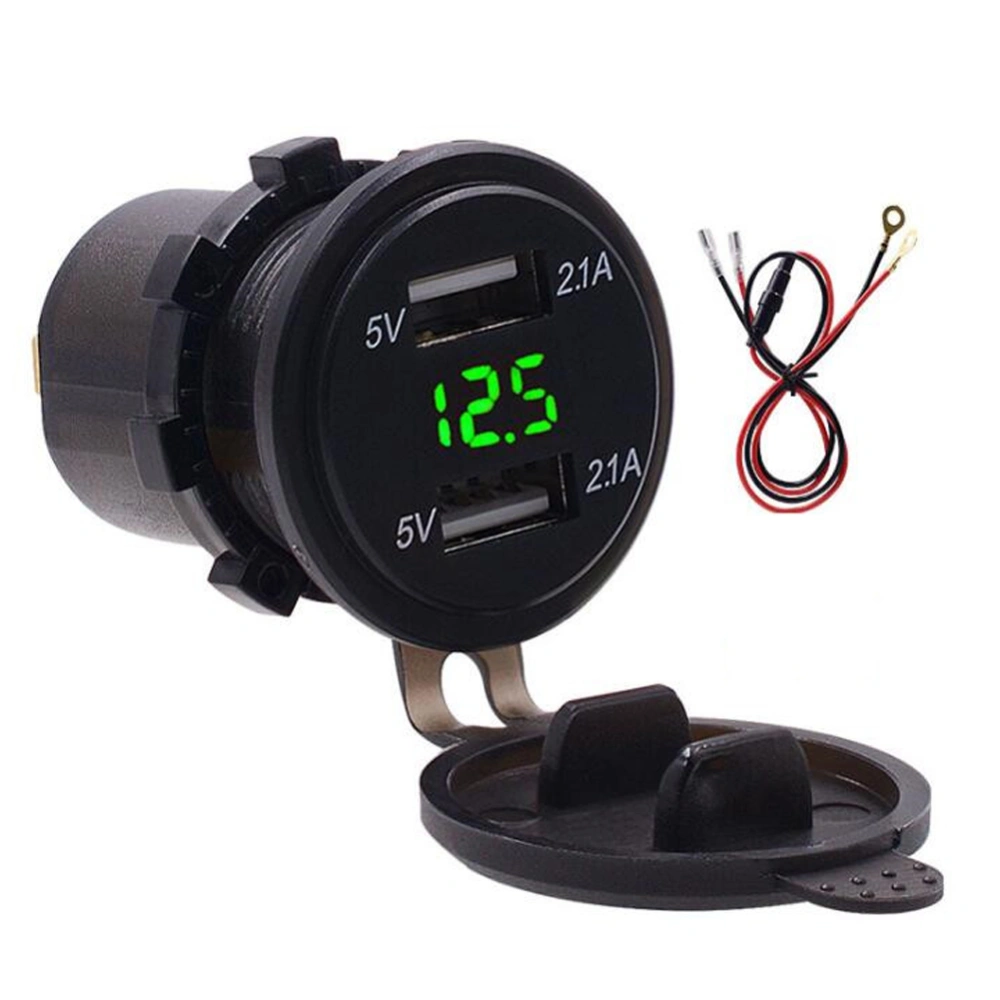 Waterproof Dual USB Phone Charging 4.2A Charger LED Digital Display Voltmeter with 23.6in LineGreen DC12-24V