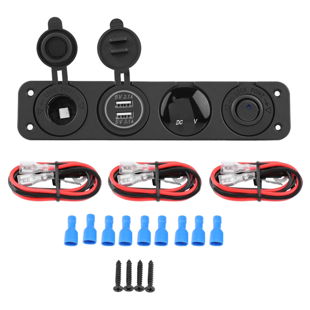 4-in-1 On/Off Toggle Switch Panel Dual USB Charger Voltmeter for Car Boat Marine Truck Blue