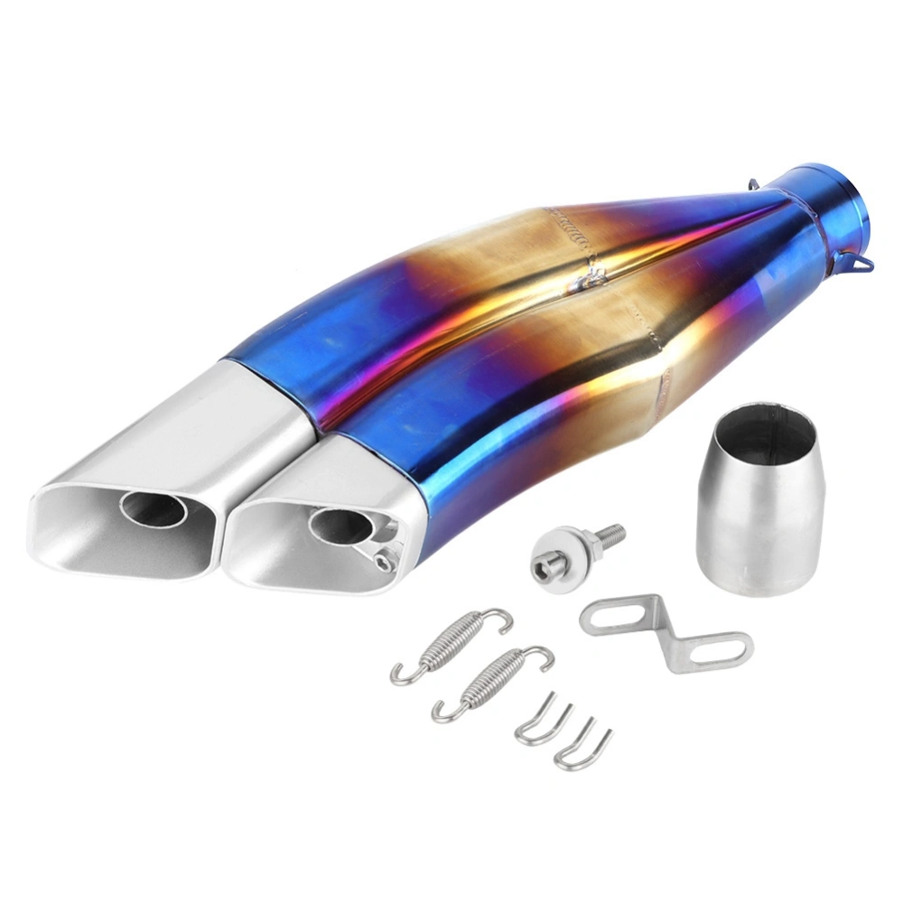 BuyWeek Semi Blue 51mm Stainless Steel Motorcycle Double Exhaust Muffler Pipe Modification Parts