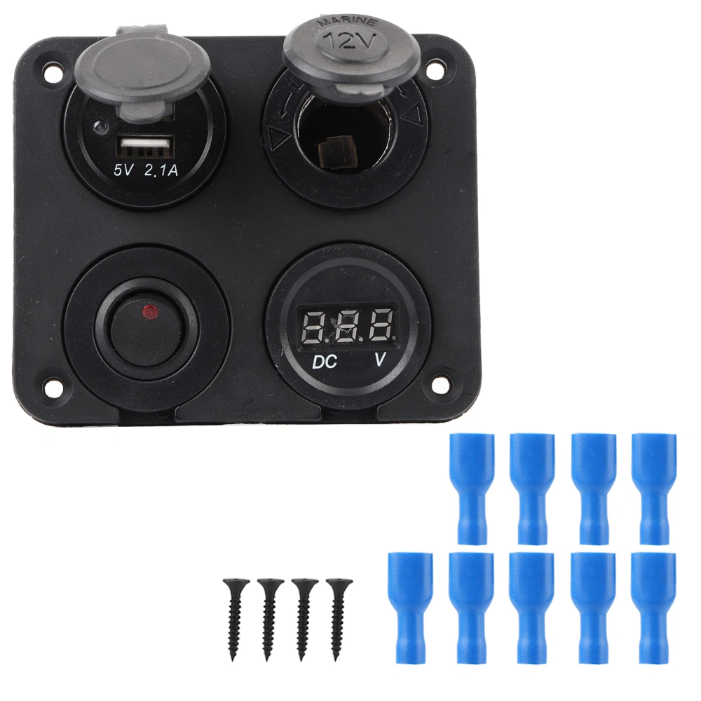 12V 4 Gang LED Toggle Switch Panel Cigarette Lighter Voltmeter Dual USB 4.2A for Car Boat Blue