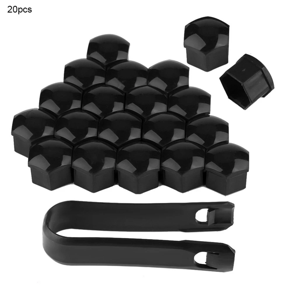 20pcs 19mm Car Wheel Nut Caps Auto Hub Screw Cover Bolt Rims Exterior Protection (Black)