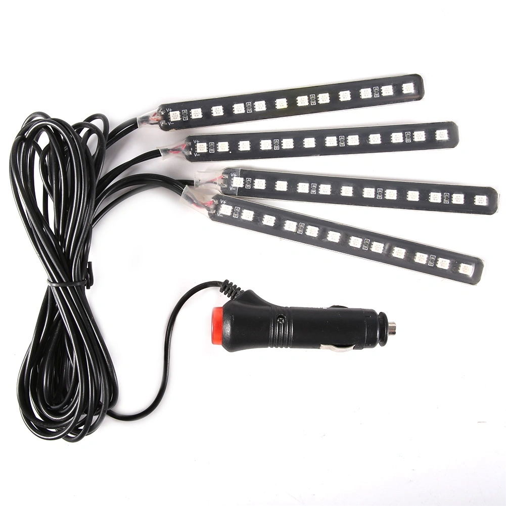 BuyWeek 12V 4x 12SMD Car Interior RGB LED Strip Lights Foot Atmosphere Light Remote Control(Green)