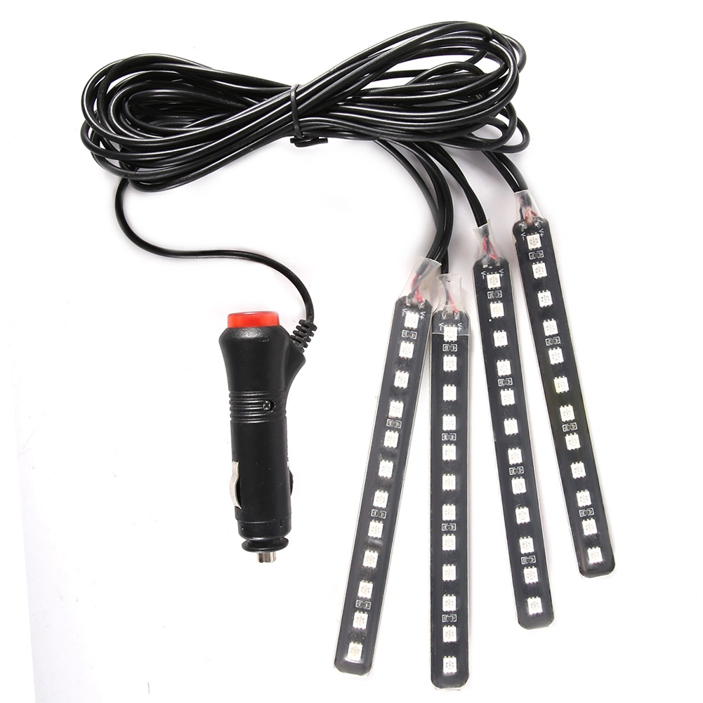 BuyWeek 12V 4x 12SMD Car Interior RGB LED Strip Lights Foot Atmosphere Light Remote Control(Green)