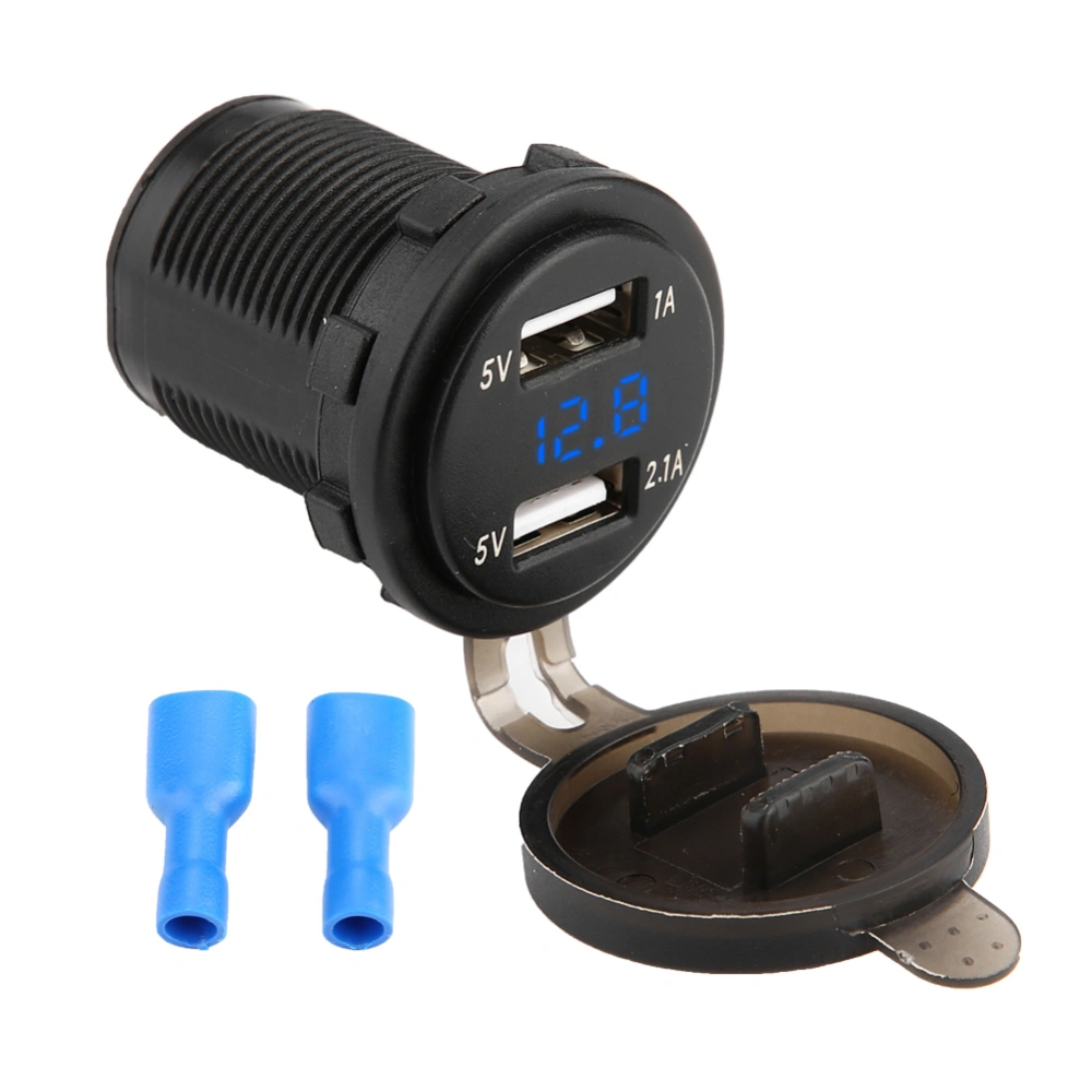 3.1A Dual USB Car Charger Power Charger with Voltmeter DC 12V (Blue)