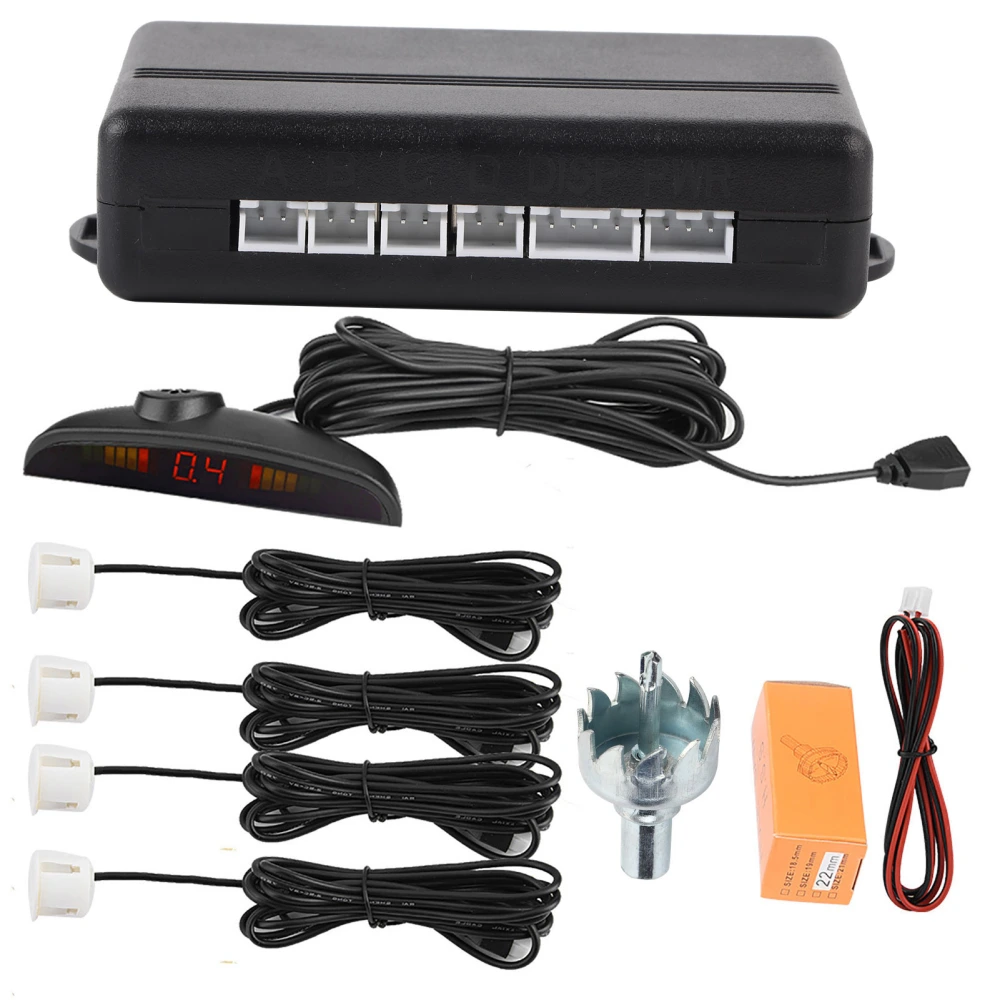 Car English Voice Broadcast Reverse Backup Parking Detector System with 4 Radar Sensor White