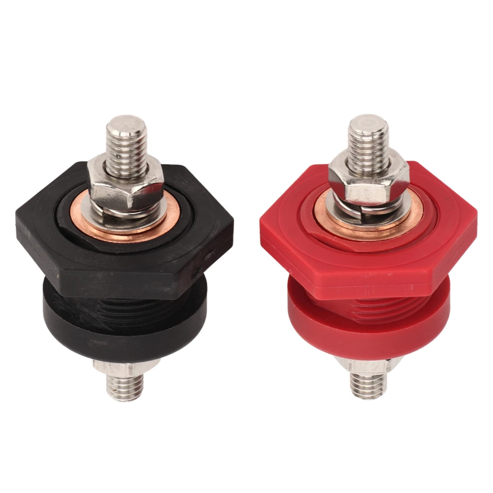 1Pair Thru Panel Battery Terminal Connectors 3/8 In Black Red 440A Positive Negative Junction Stud Post for Car Boat