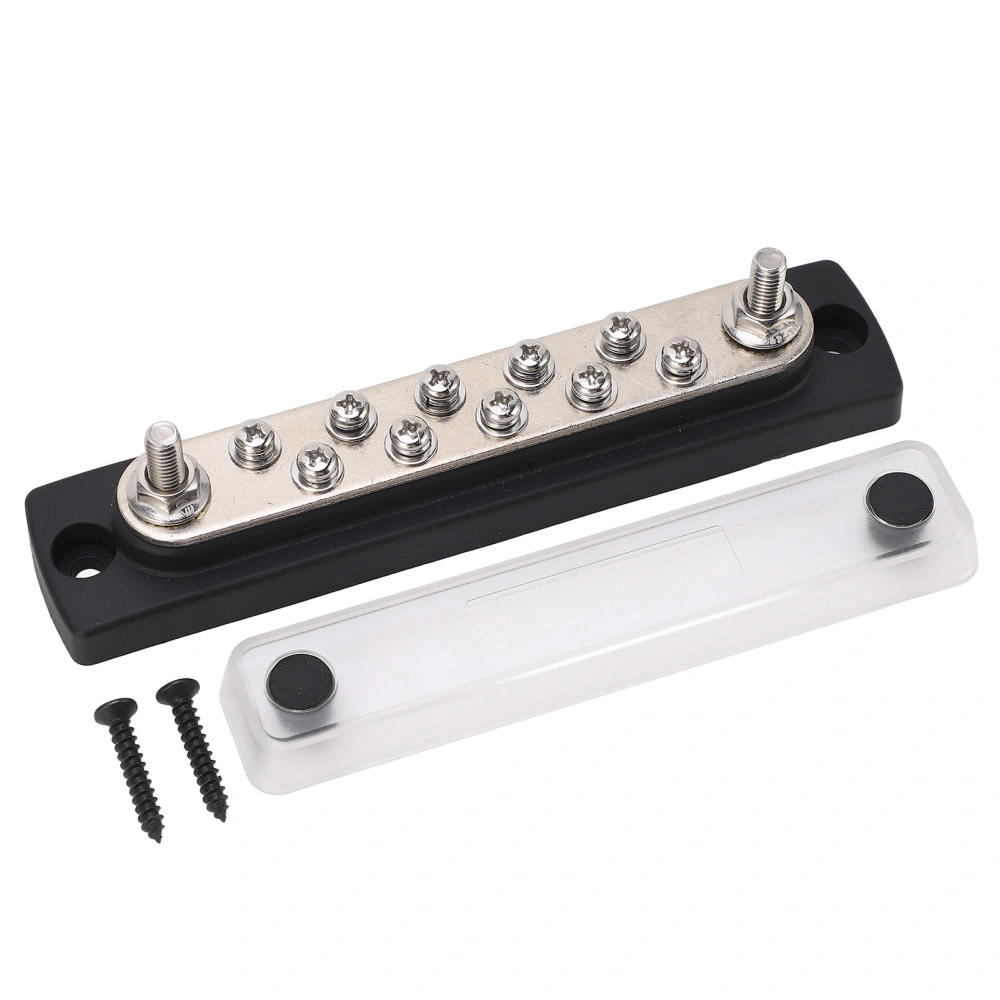 10 Way Power Distribution Block Bus Bar M6 Studs High Electrical Conductivity With Transparent Protective Cover for Car RV