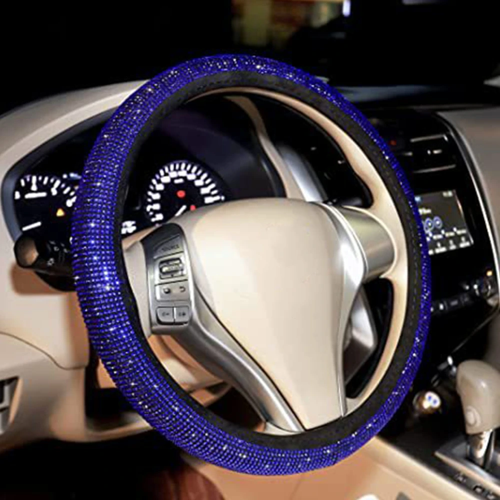 Car Steering Wheel Cover 15in Stylish Shiny Antislip Steering Wheel Protector for Most Cars Blue Diamond