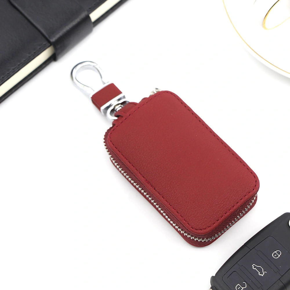 Portable Zippered Car Key Case Smoother Zipper PU Material Cute Key Holder for Storaging Carrying Key Red