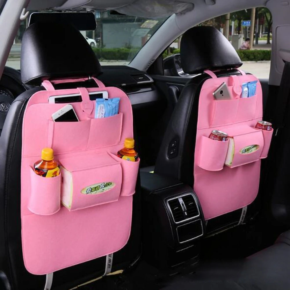 BuyWeek Car Backseat Bag Dirt Resistant Kick Proof Easy Cleaning Convenient Practical Car Backseat Organizer Car Storage Bag Pink