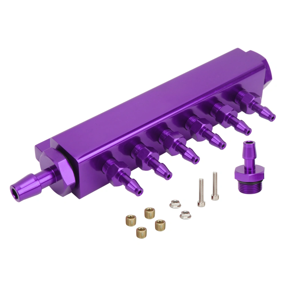 6 Port Vacuum Block Intake Manifold Kit 1/8in NPT Connector 1/2in NPT Inlet Outlet Universal for Car Truck Turbos Purple