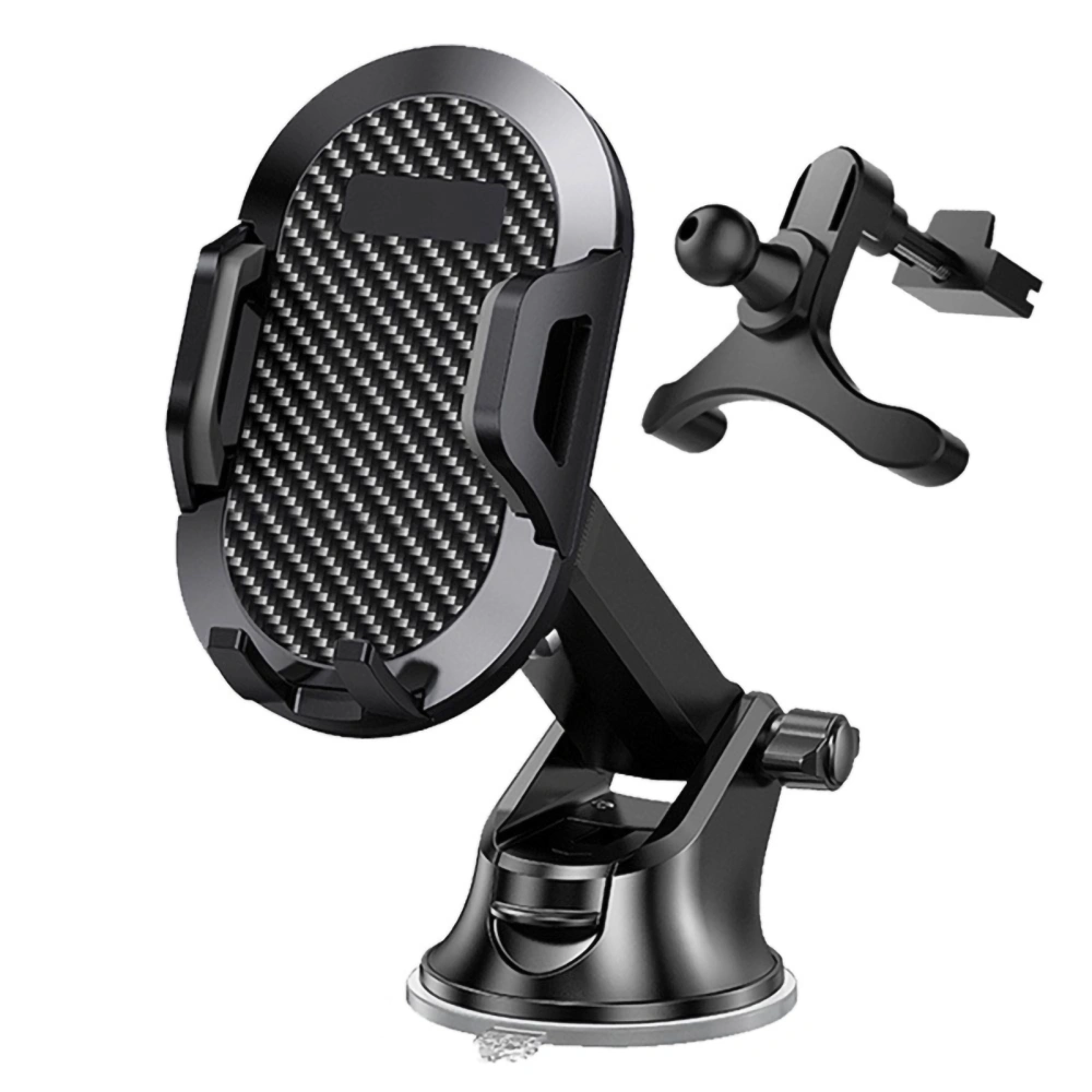 BuyWeek Carbon Fiber Style Car Phone Holder 4.77.2in Screen Navigation Bracket for Dashboard Windshield Air Vent Desktop(Suction Cup Triangle Air Vent Type )