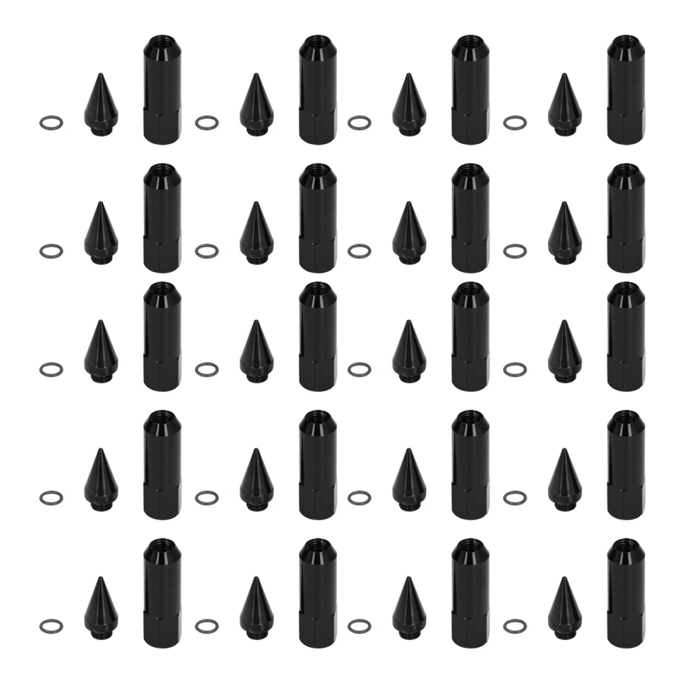 20pcs Universal M12x1.5 Racing Wheels Rims Lug Nuts 90mm Aluminium Alloy Spiked Nuts with Socket KeyBlack