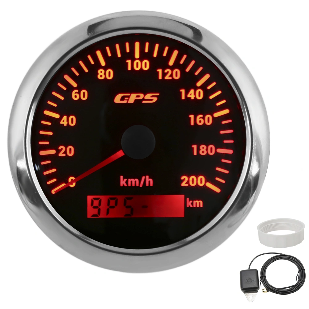 3.3in GPS Speedometer 0‑200KM/H Speed Gauge with Backlight IP67 Waterproof for Car Marine Boat YachtBlack Dial