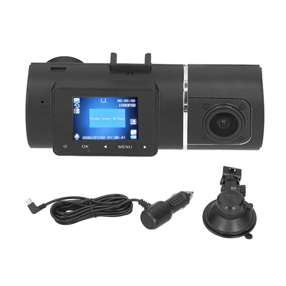 Rotatable Dash Camera 1080P Dual Lens DVR 170° Wide Angle Night Vision G Sensor Video Recorder DC 12‑24V