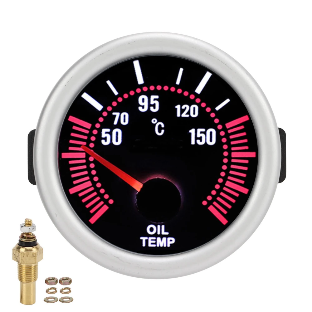 52mm/2in Car Oil Temperature Gauge with White Light Universal Automobile Accessory 12V