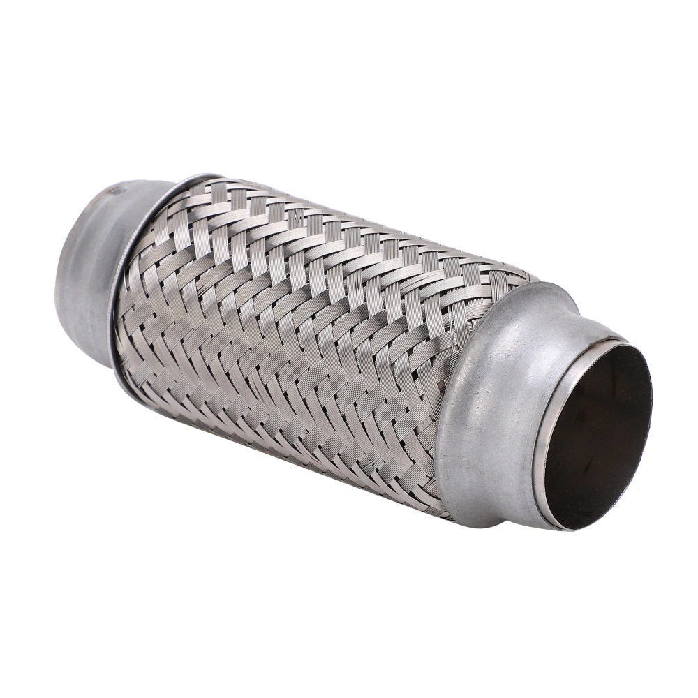 BuyWeek 1.75x6.1in Car Exhaust Flexible Pipe Silver Stainless Steel Braided Joint Automobile Accessory