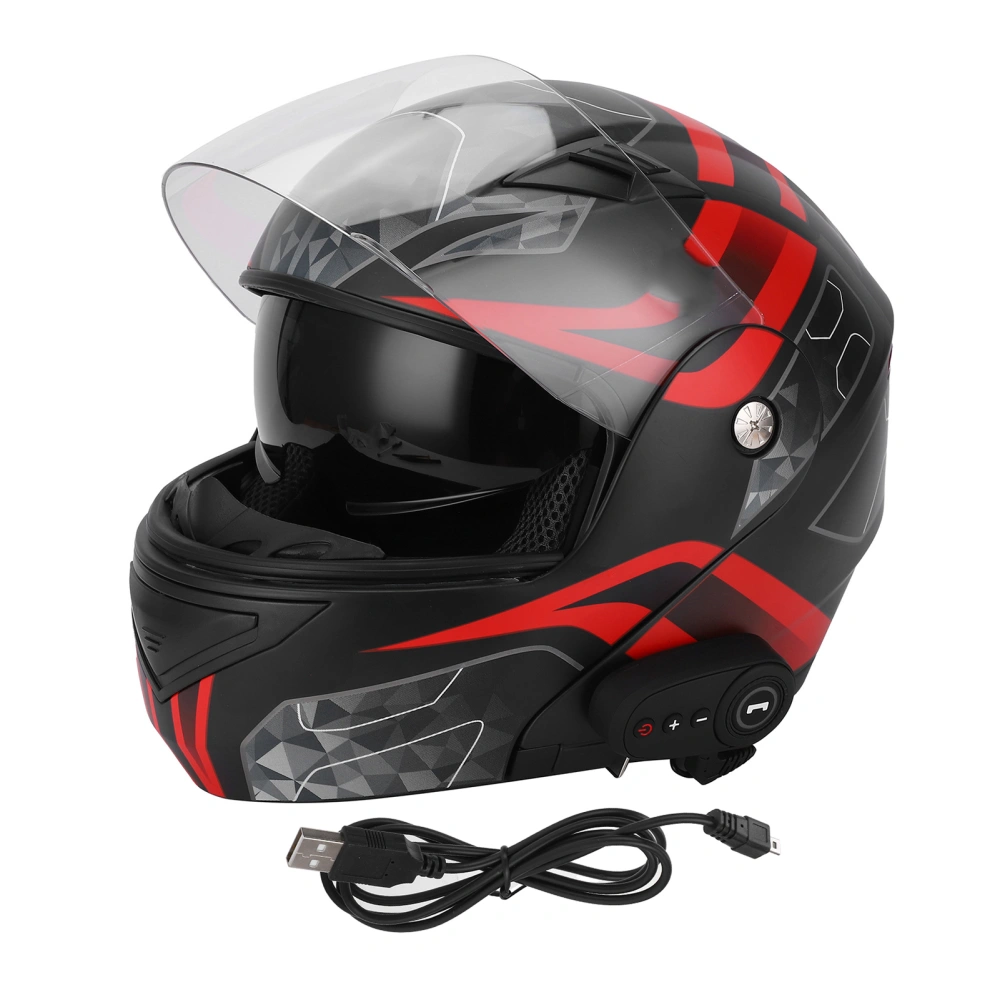 Motorcycle Bluetooth Helmet Flip Up Anti Fog Dual Visors Hands Free FM Radio Built In 1200mAh Battery(XXL )