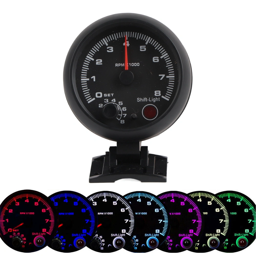 3.75in 12V Car Tachometer 0‑8000RPM Pointer Tacho Gauge Meter with Adjustable Shift Light