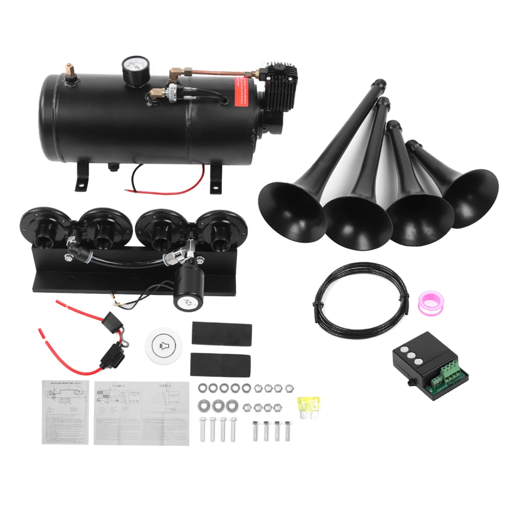 Air Horn Kit Quad Trumpets 1 Gallon 150PSI 12V Universal for Boat Truck Car Pickup Loud System