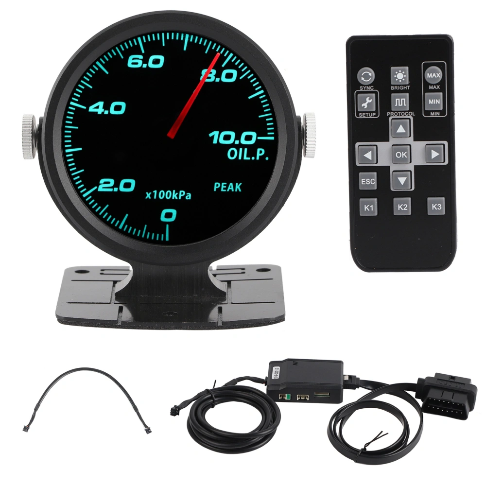 2.4in Touching RGB 17 Color OBD2 Oil Pressure Gauge Red Hand Adjustable Backlight Brightness