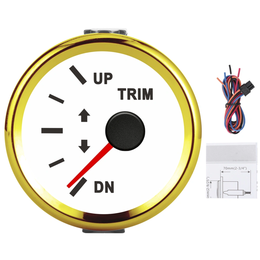 Boat Trim Balance Gauge Meter IP67 Waterproof with Red Backlight 52mm Ship Yacht MarineWhite Dial Gold Cover